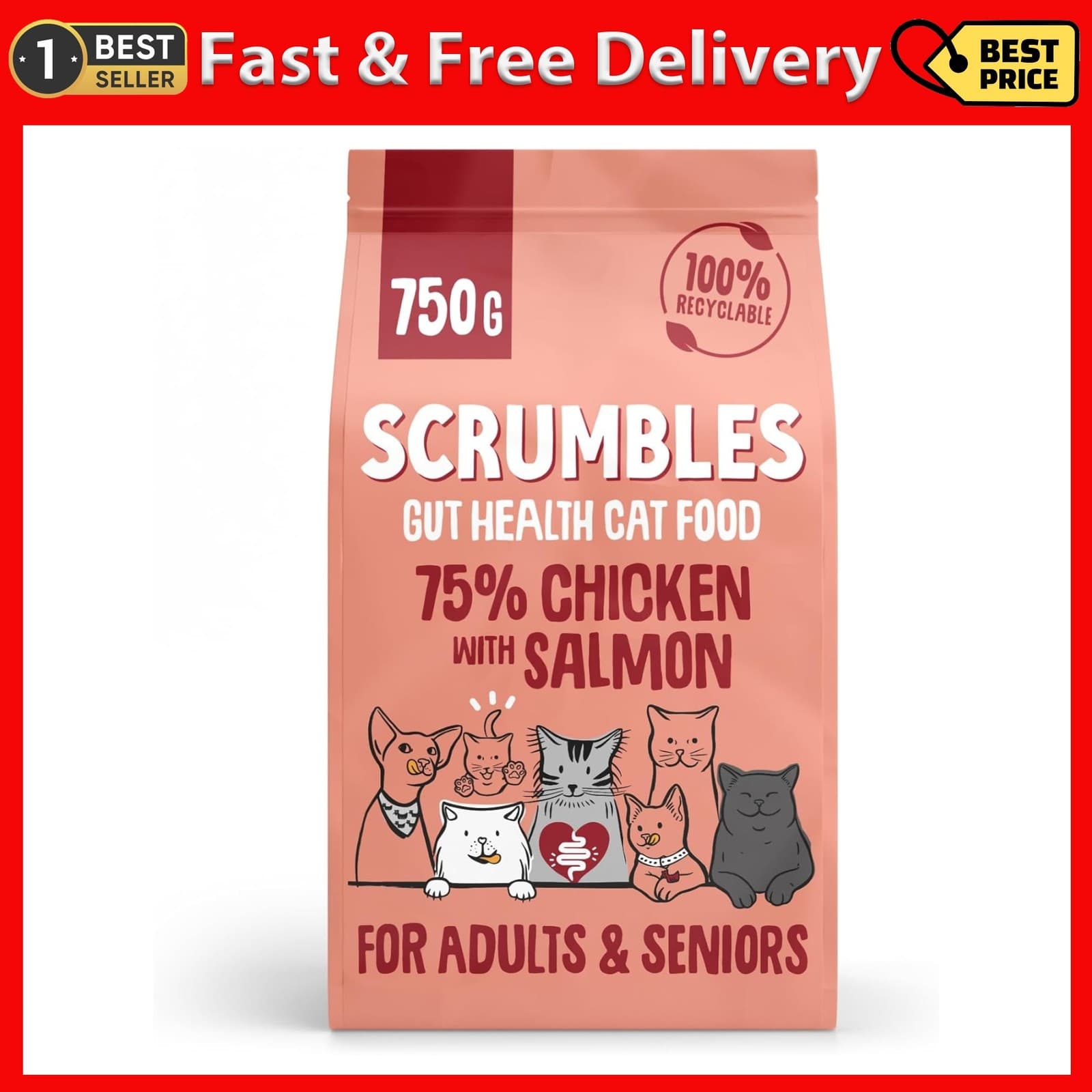 Scrumbles All Natural Dry Cat Food With 75% Chicken and Fresh Salmon| High Prot