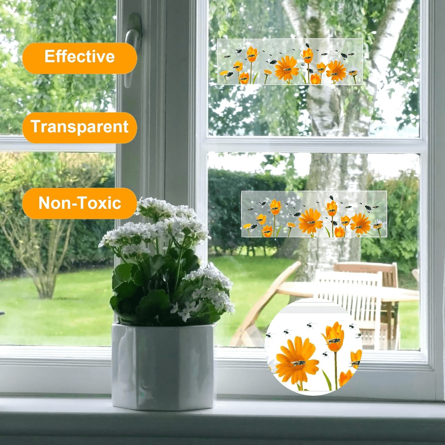 32PCS Window Fly Traps| Fly Stickers for Windows| Floral Pattern Design Sticky F view 2