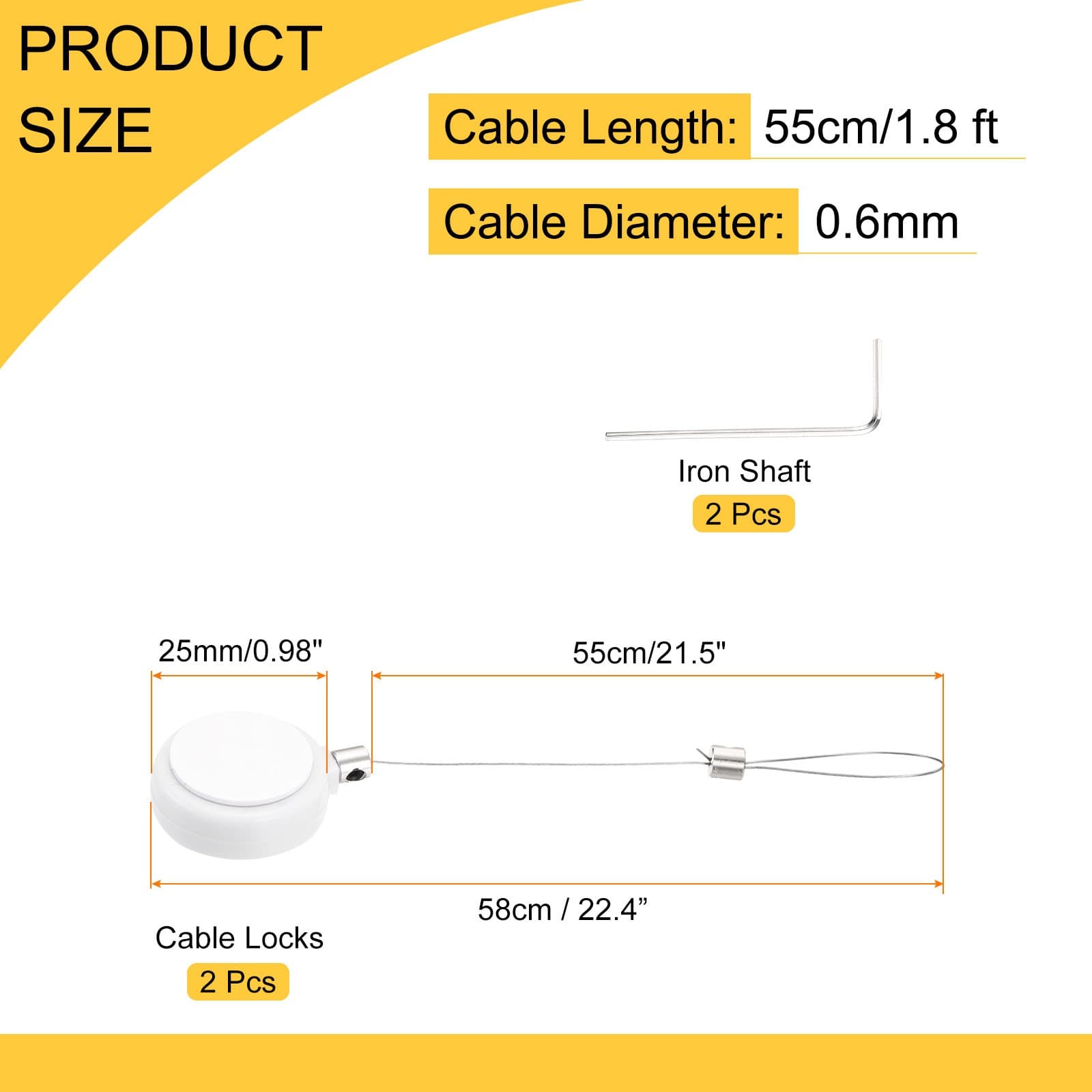 1.8ft Retractable Cable Security Lock with Latch Wrench| White| 2 Pack view 2
