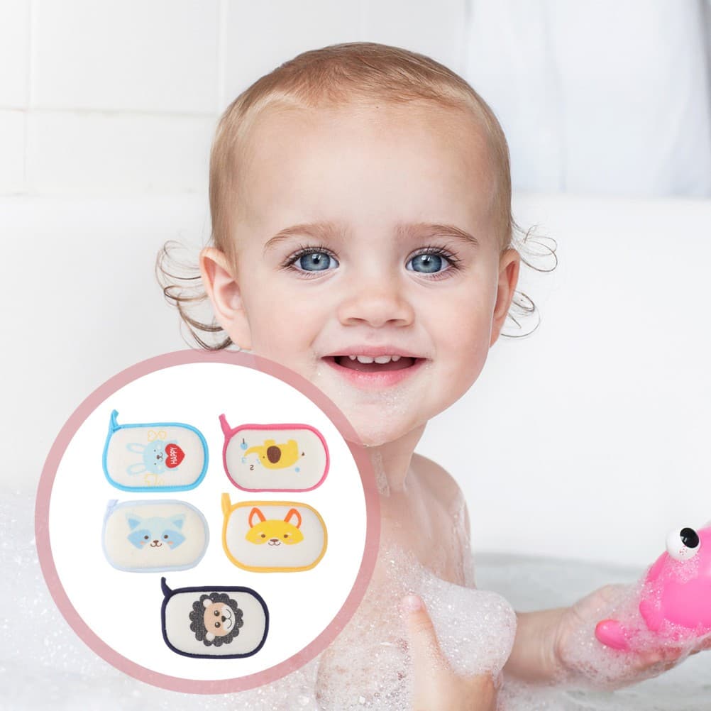 5 Pcs Baby Bath Sponges Sponge Polyester Material Cartoon Pattern for Infant
