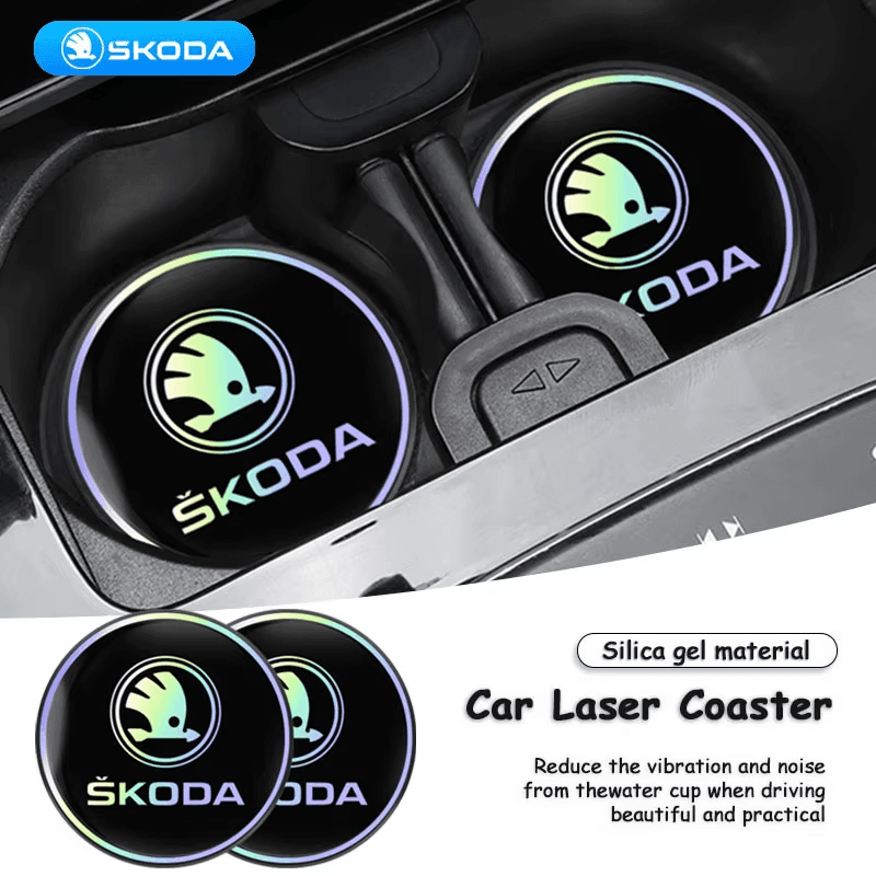 Car Laser Coaster Mat Anti-Slip Water Cup Slot Pad for Skoda Kylaq Elroq Kodiaq view 2