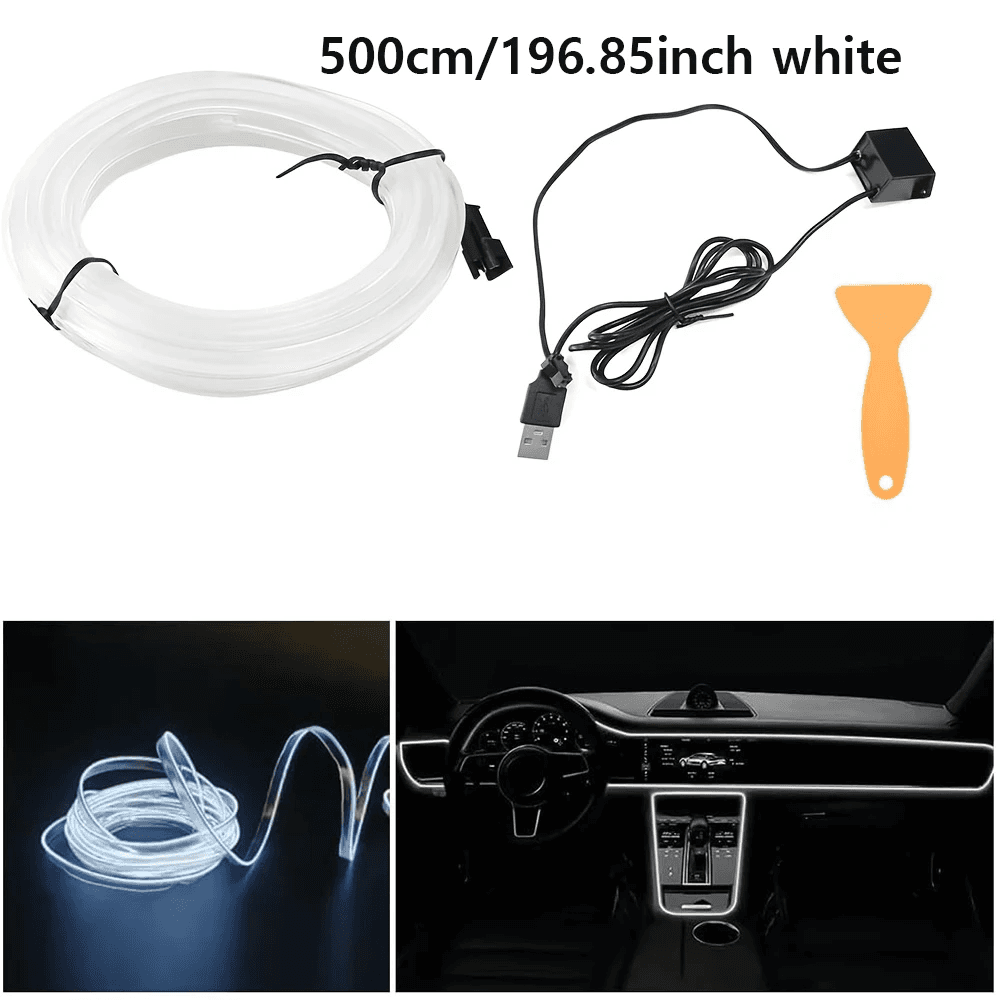 5M EL Wire Car Interior Ambient Lights Strip USB DIY Decorative Dash Board Conso