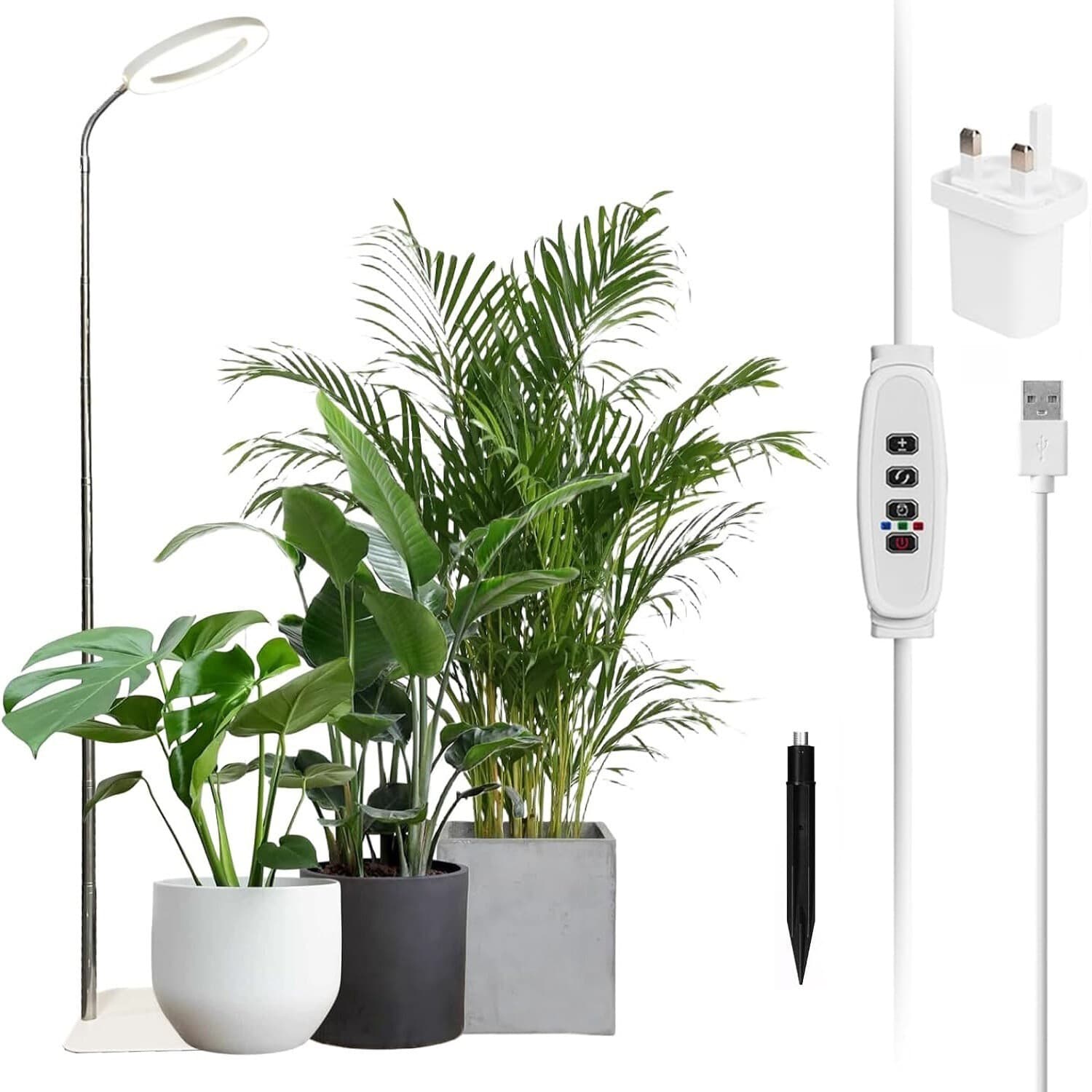 UK Plug LED Grow Light Plant Growing Full Spectrum Dimmable Timer Ring Halo Lamp