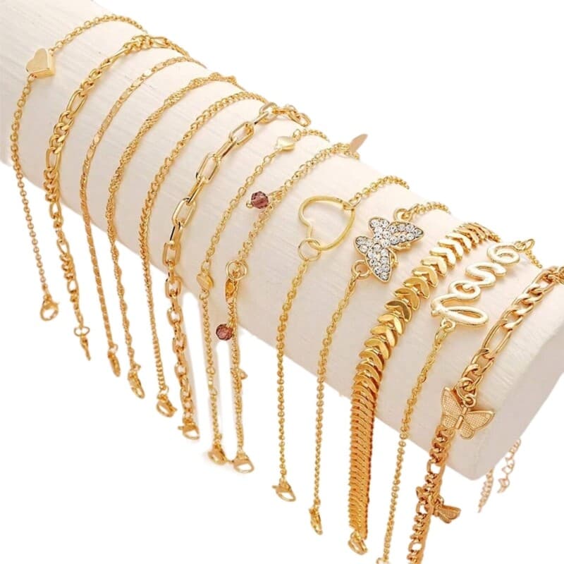 13 Pieces Alloy Anklet Set Crystals Decorated Beach Party Jewelry Accessories