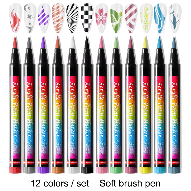 12 Color Nail Art Pen Quick Dry Waterproof Painting Graffiti Acrylic Pen DIY Des