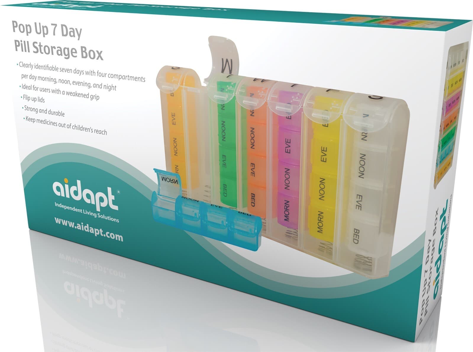 Weekly Pill Storage Dispenser Pop Up Case 7 Days 4 Box Morning Noon Evening Bed