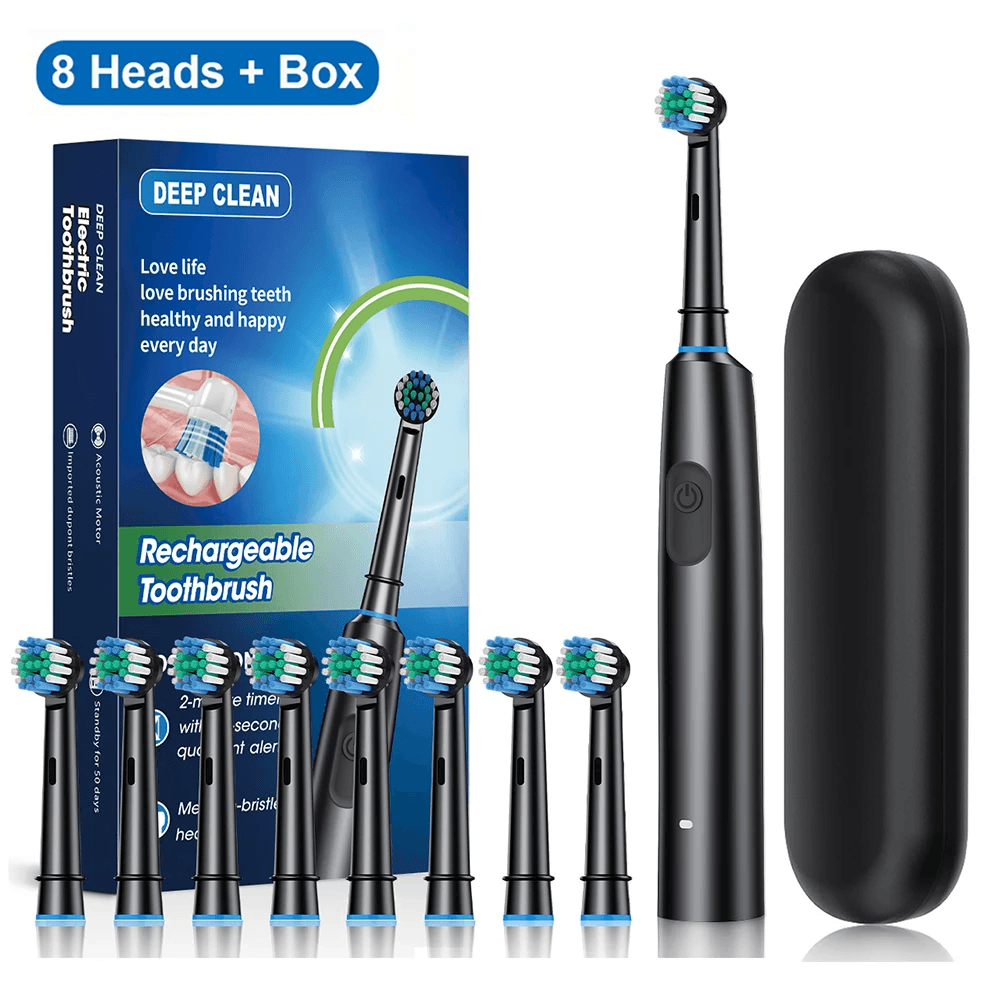 Adults Rotary Electric Toothbrush Rechargeable with 8 Replacement Heads