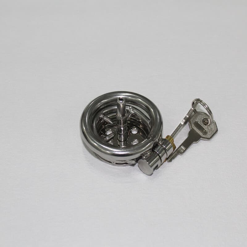 Stainless Steel Male Super Small Flat Chastity Cage Anti-off Ring Tube Lock&Keys