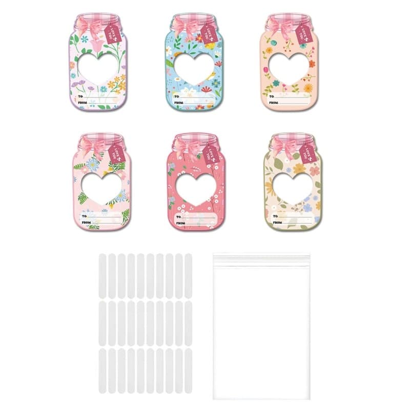 24/48Pcs Candy Jar Shaped Greeting Cards with Clear Sealing Bag for Student