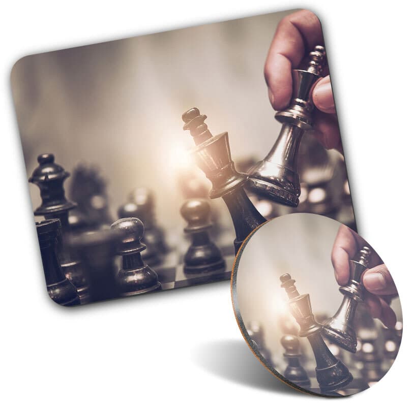 1 Mouse Mat and 1 Round Coaster Chess Board Game Skill Strategy #52705
