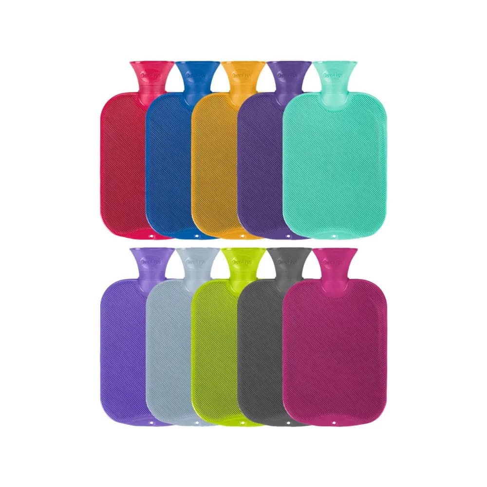Fashy 2 Litre Single Ribbed Hot Water Bottles - Assorted Pack of 10