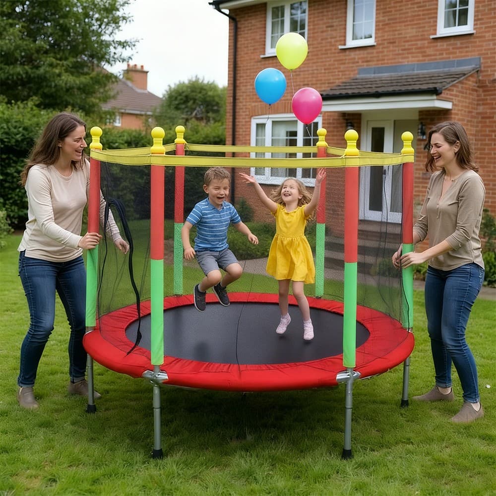 Trampoline 5FT/140CM Toddler Trampoline round with Safety Enclosure Net| Indoo