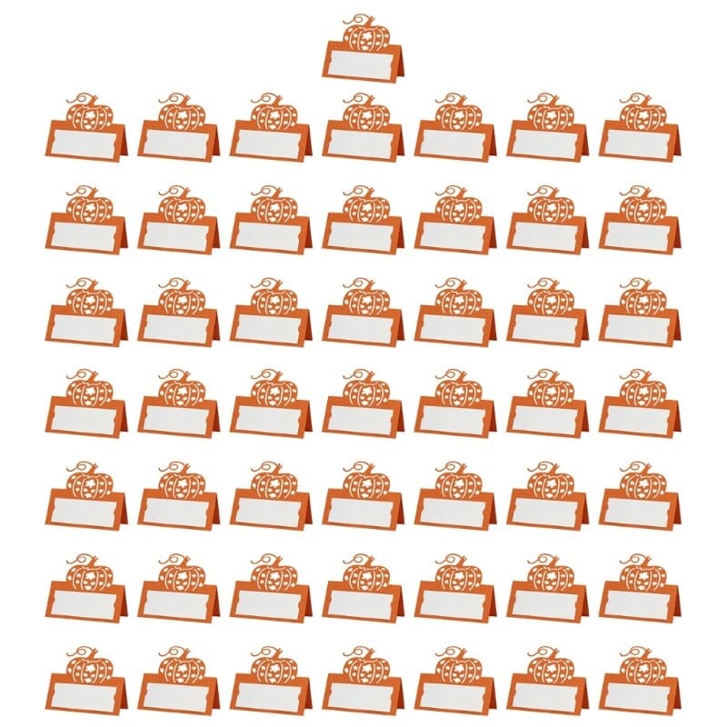 Pack of 50 Handmade Pumpkin Shape Place Cards for Thanksgiving Festivities
