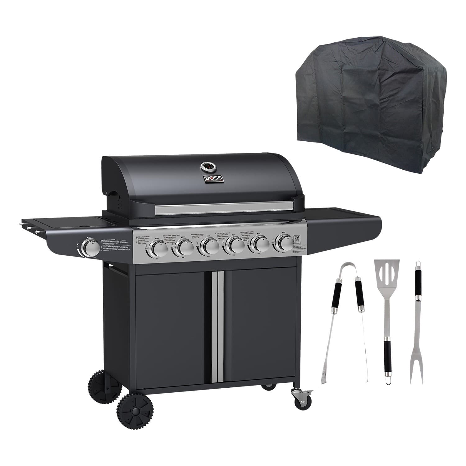 Boss Grill Kentucky Premium 6 Burner Gas + 1 Side Burner BBQ in Black