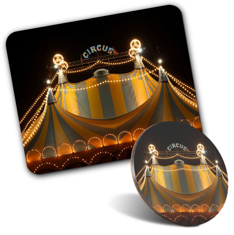 1 Mouse Mat and 1 Round Coaster Circus Tent Lights Festival #50534