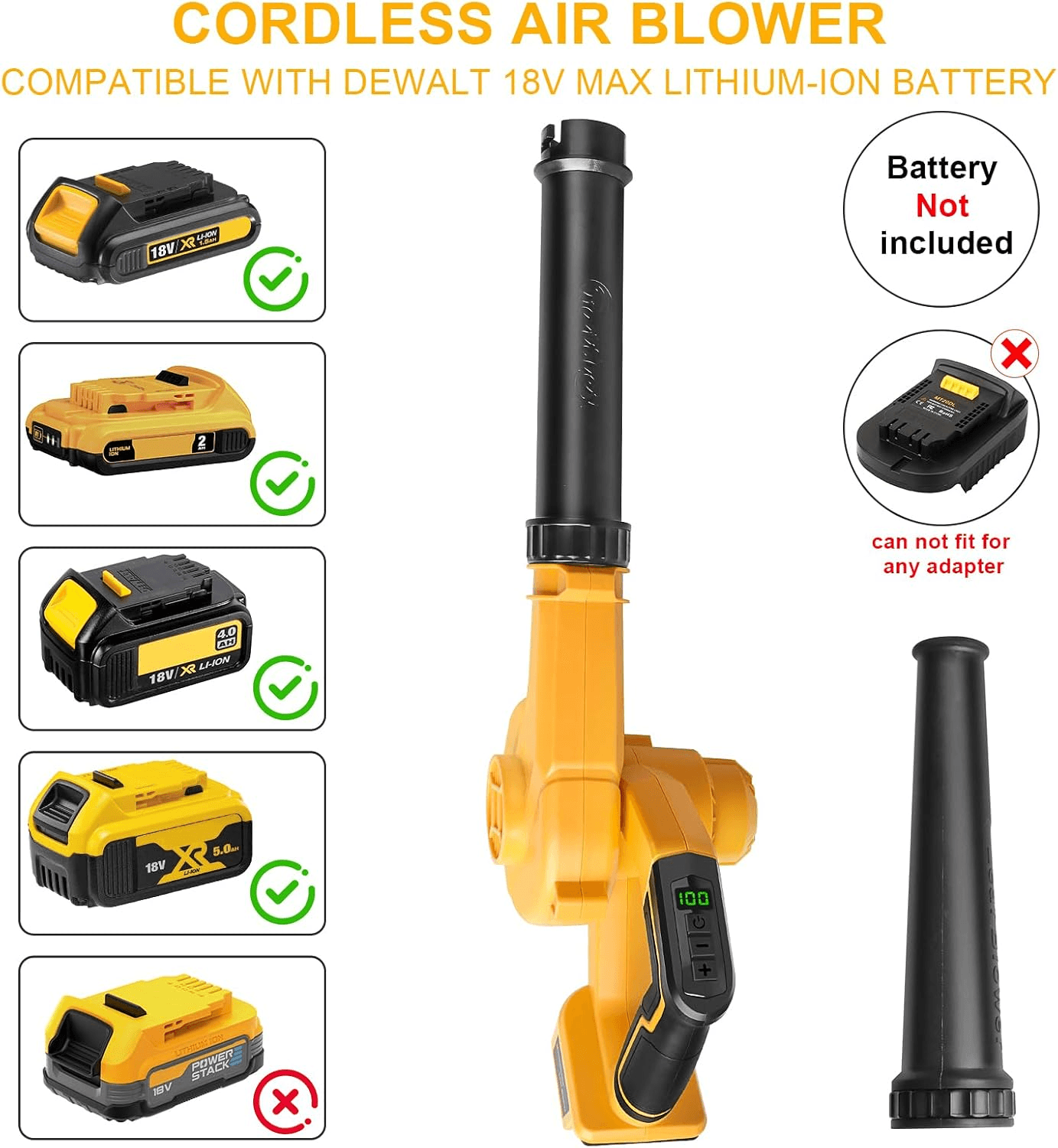Cordless Air Leaf Blower for Dewalt 18V Battery| Electric Jobsite Air Blower Pow view 2
