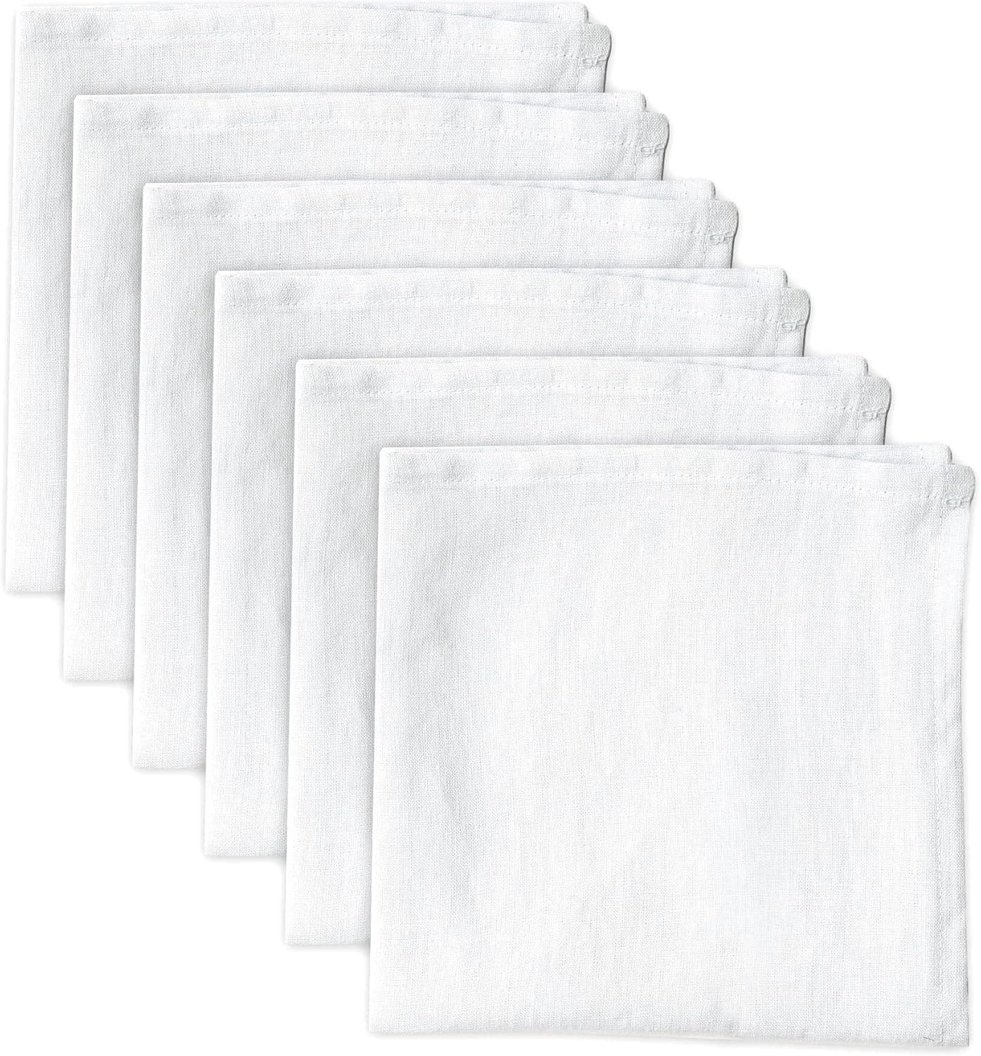 100% Pure Linen Dinner Cloth Napkins 38 x 38 cm White - Set of 6 Pack European