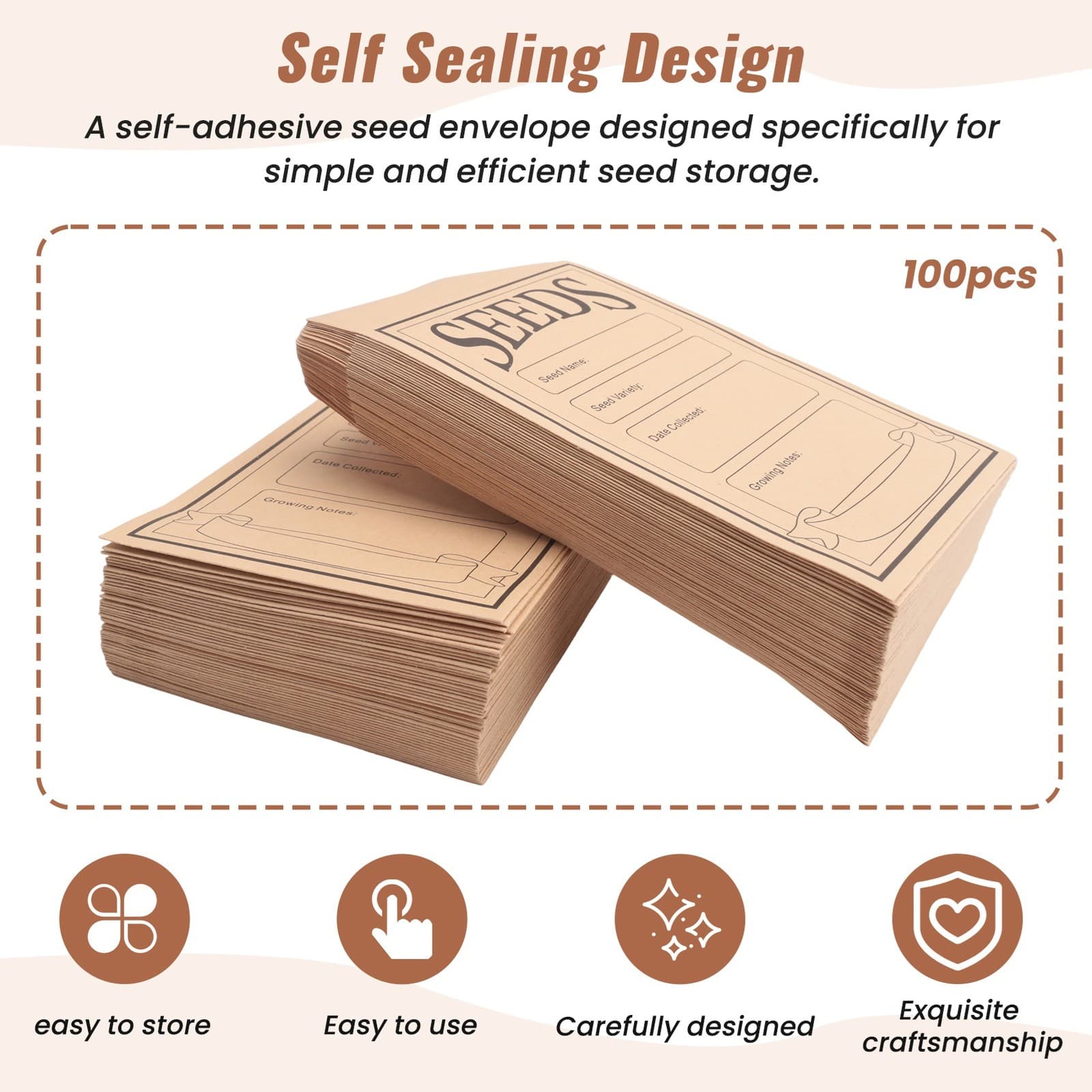 100PCS Seed Packets Envelopes: Self Sealing  Small Seed Envelopes for1302 view 2