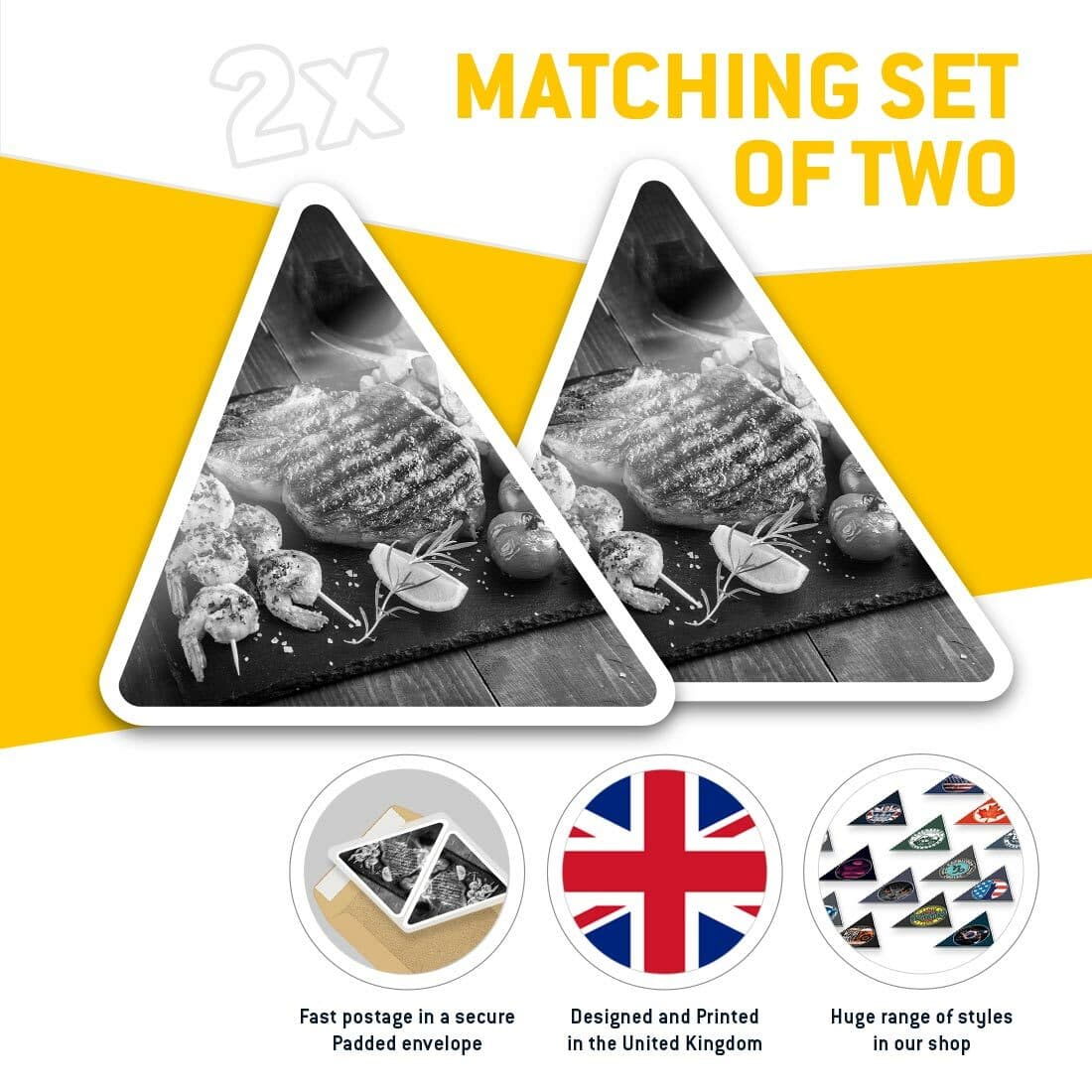 2 x Triangle Stickers  10cm - BW - Surf and Turf Steak Food Chef  #38426 view 2