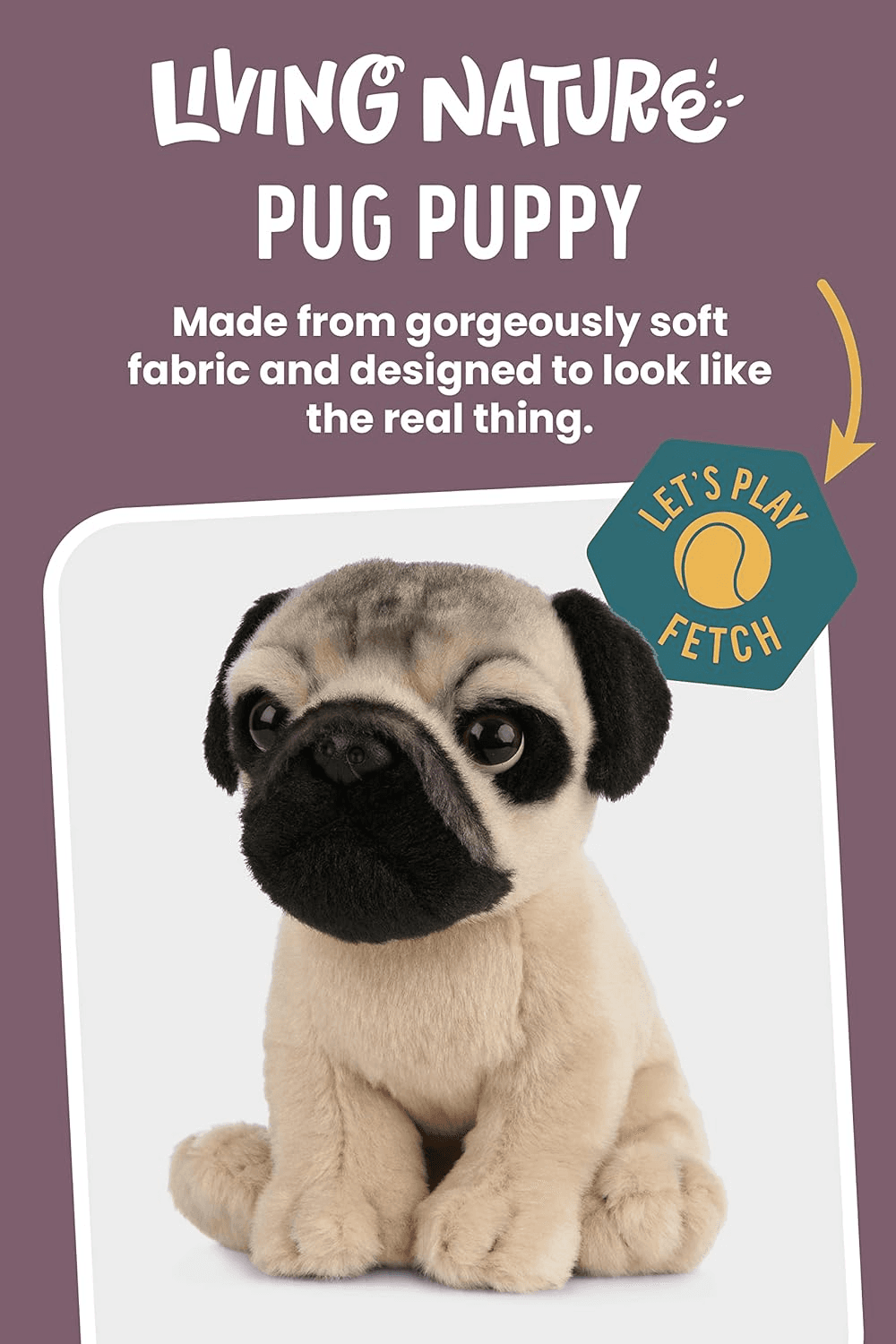 Living Nature Pug Puppy Soft Toy – 16 Cm Fluffy Realistic Dog Plush| Cuddly Stuf view 2