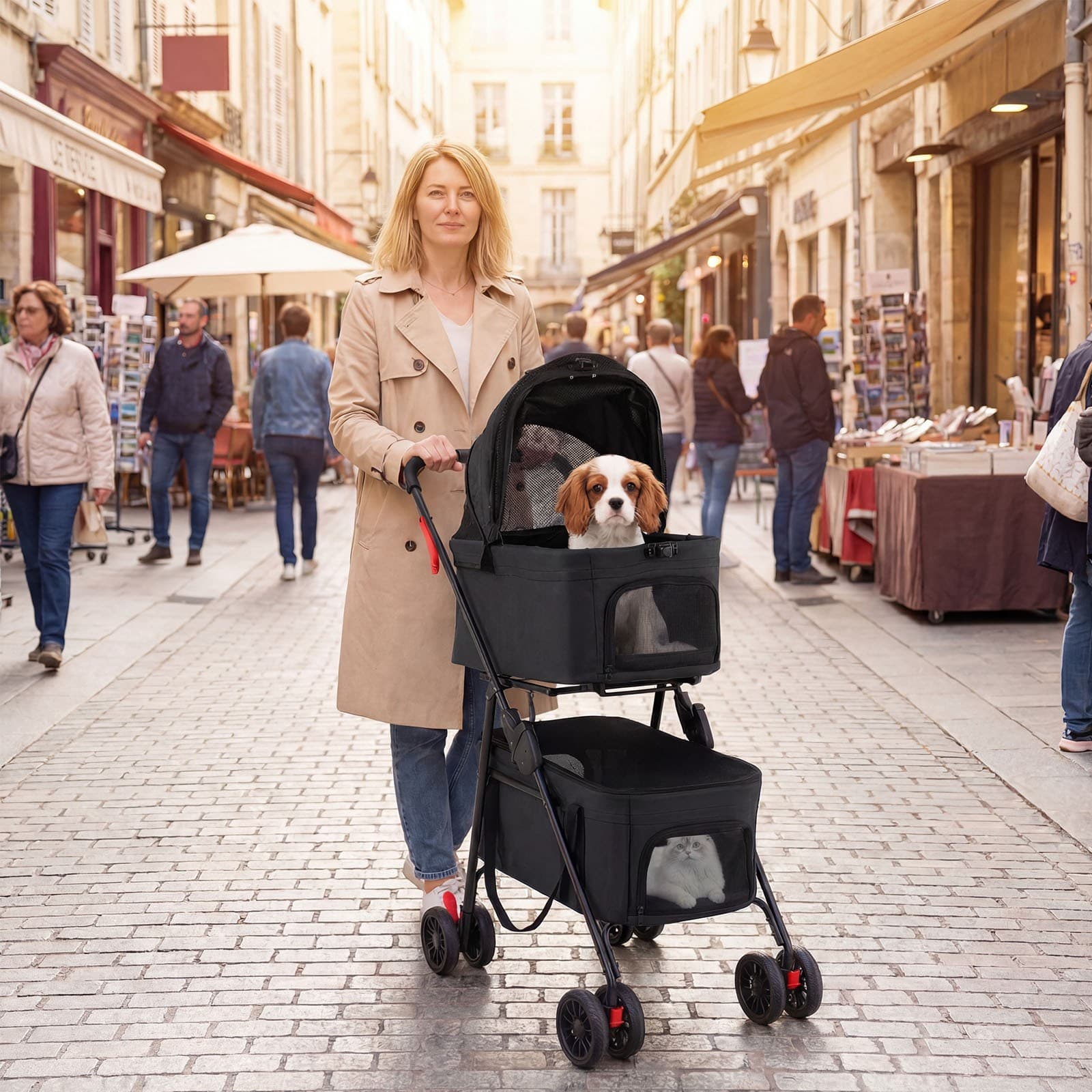 Double Pet Stroller 3 in 1 Foldable w/ 2 Detachable Carriers