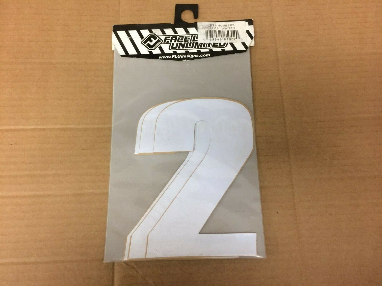 Flu Designs Heavy Duty Stick on Race Numbers.  PACK OF 3   NUMBER '2'  WHITE