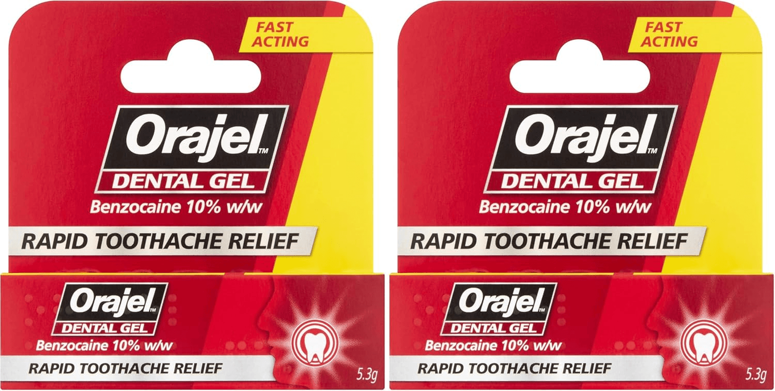 2x Orajel Dental Gel Rapid Toothache Pain Relief Benzocaine 10% Fast Acting 5.3g