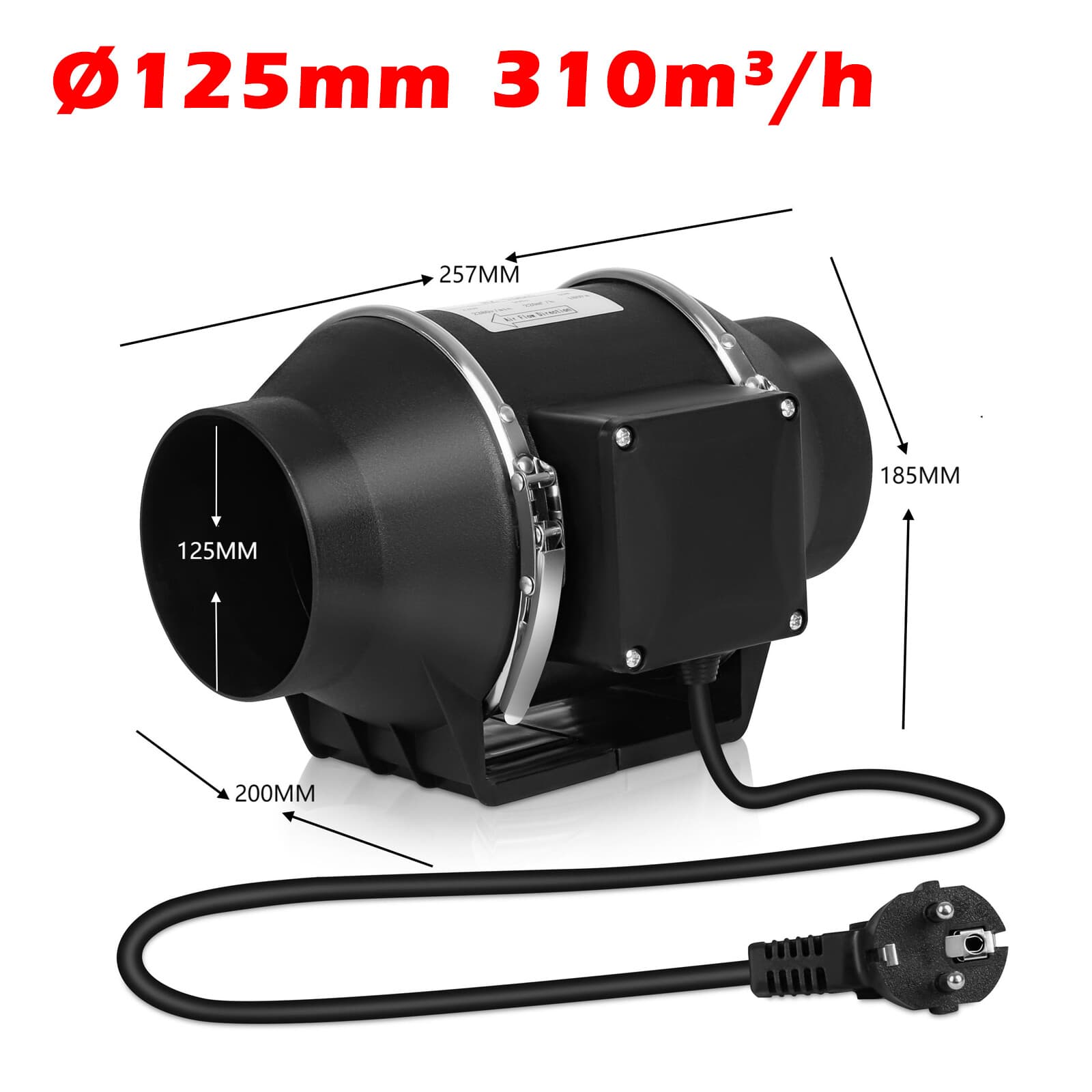 Extractor Fan Bathroom and Hydroponics Grow Room for Ventilation Ø 100/125/150mm