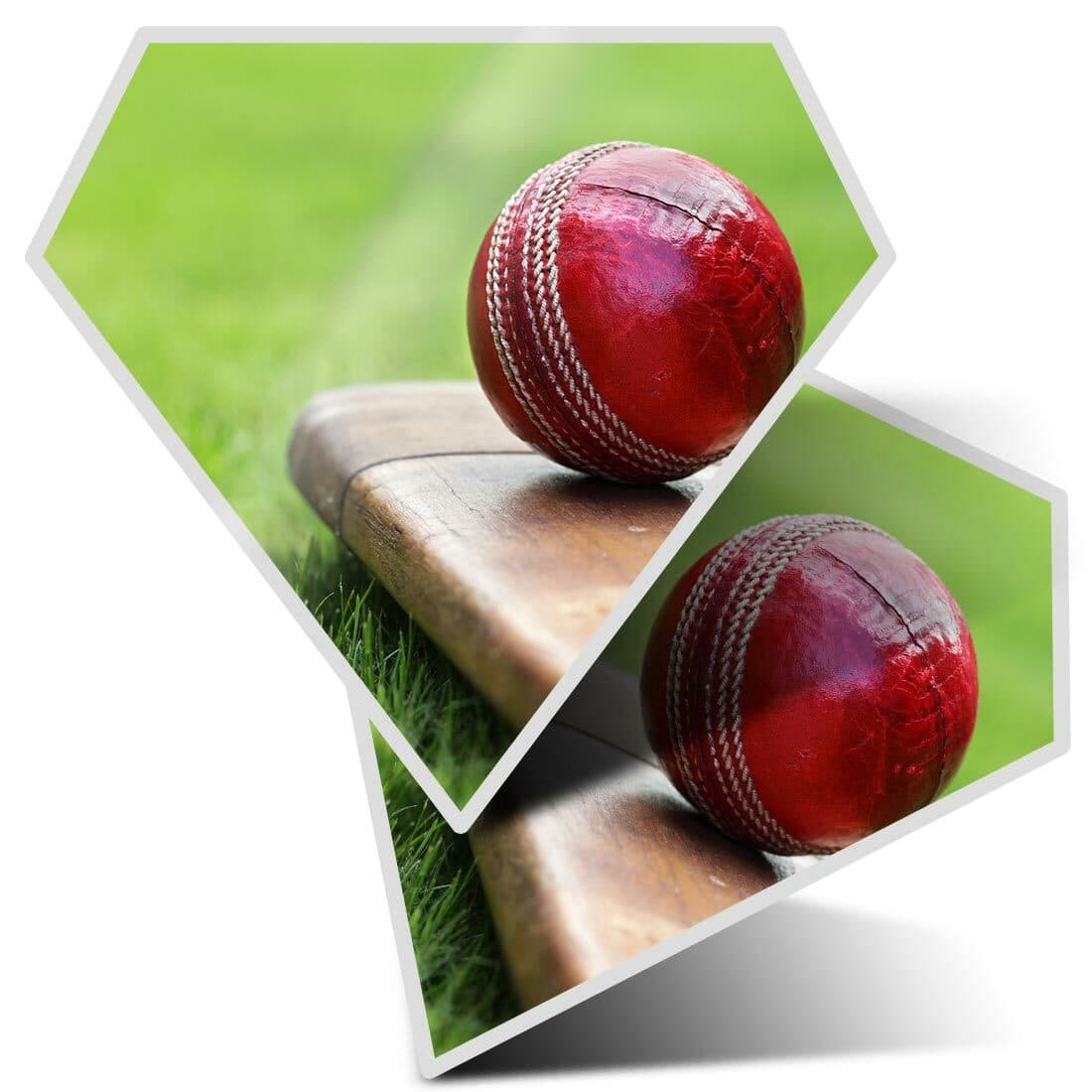 2 x Diamond Stickers 7.5 cm - Cricket Bat Red Ball Sports Men Boys  #8267