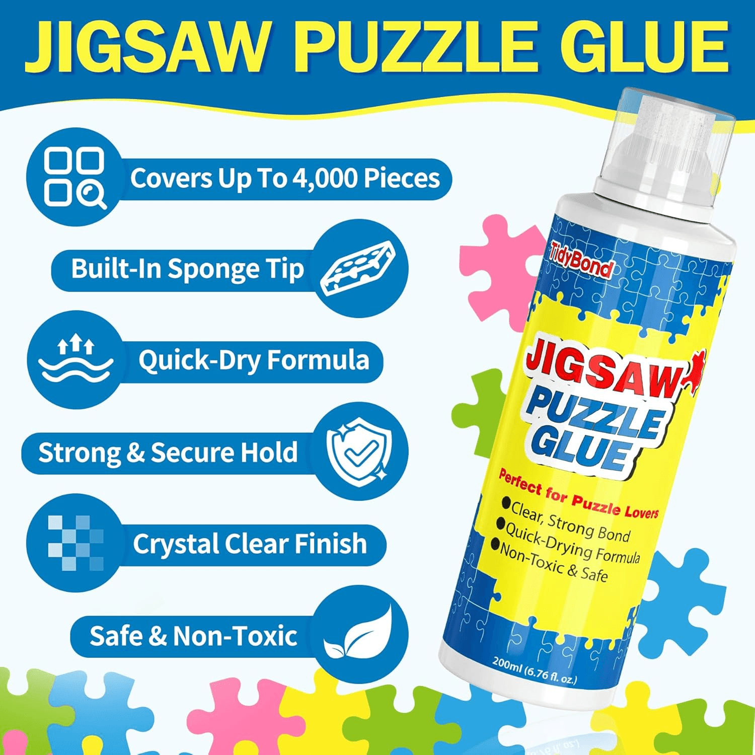 Jigsaw Puzzle Glue with Sponge Tip and Squeegee – Clear| Fast-Drying Puzzle Seale view 2