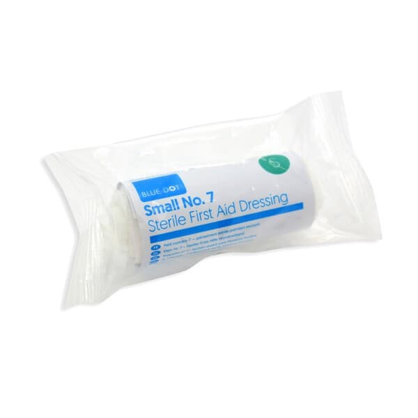 30FBDT07 Sterile First Aid Dressing No7 Small 2.5cm Flow Wrapped By Blue Dot