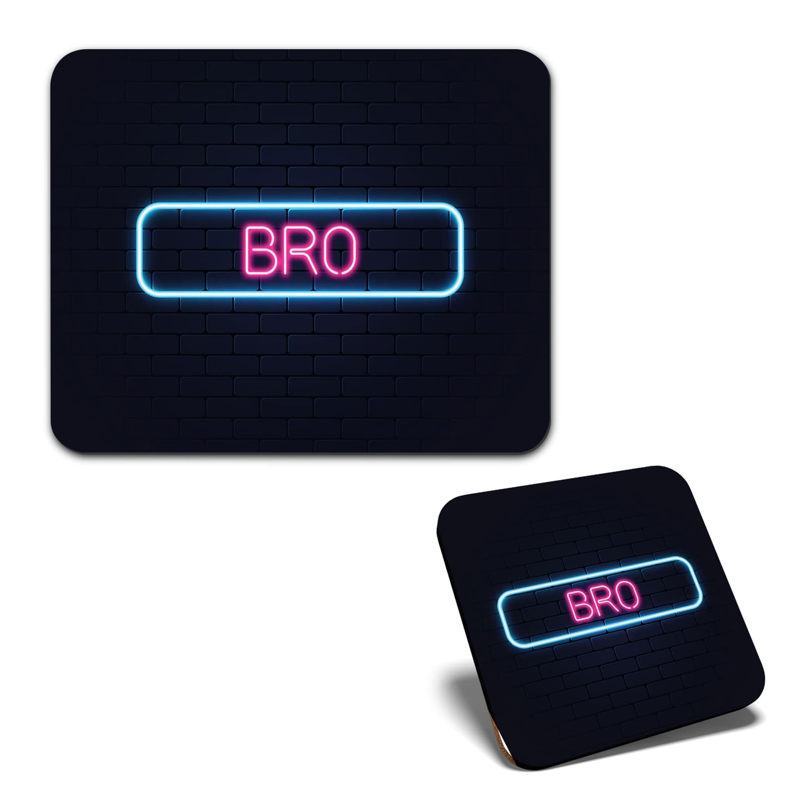 1 Mouse Mat and 1 Square Coaster Personal Neon Sign Design For Bro #353617