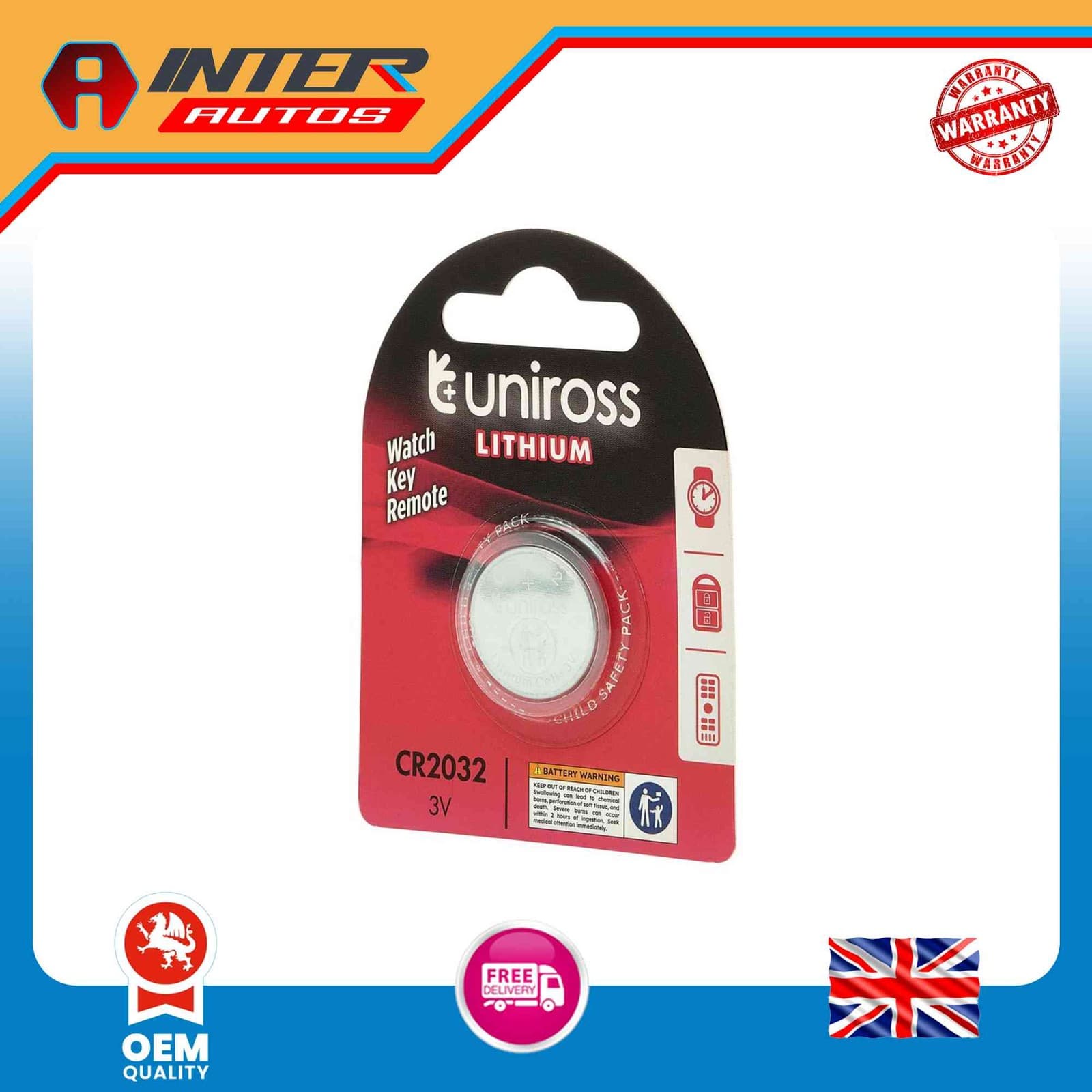 Uniross Lithium Coin Cell CR2032 Battery 21595