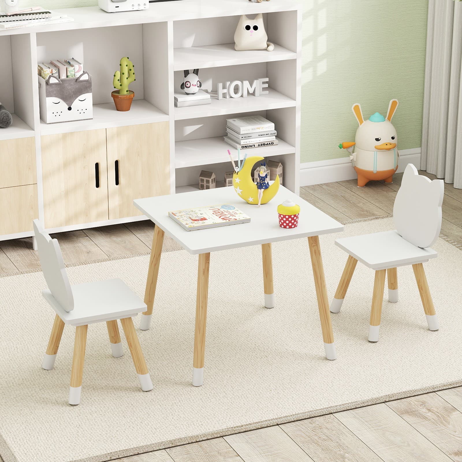 Wooden Toddler Desk and Chair Set for Classroom Daycare-White
