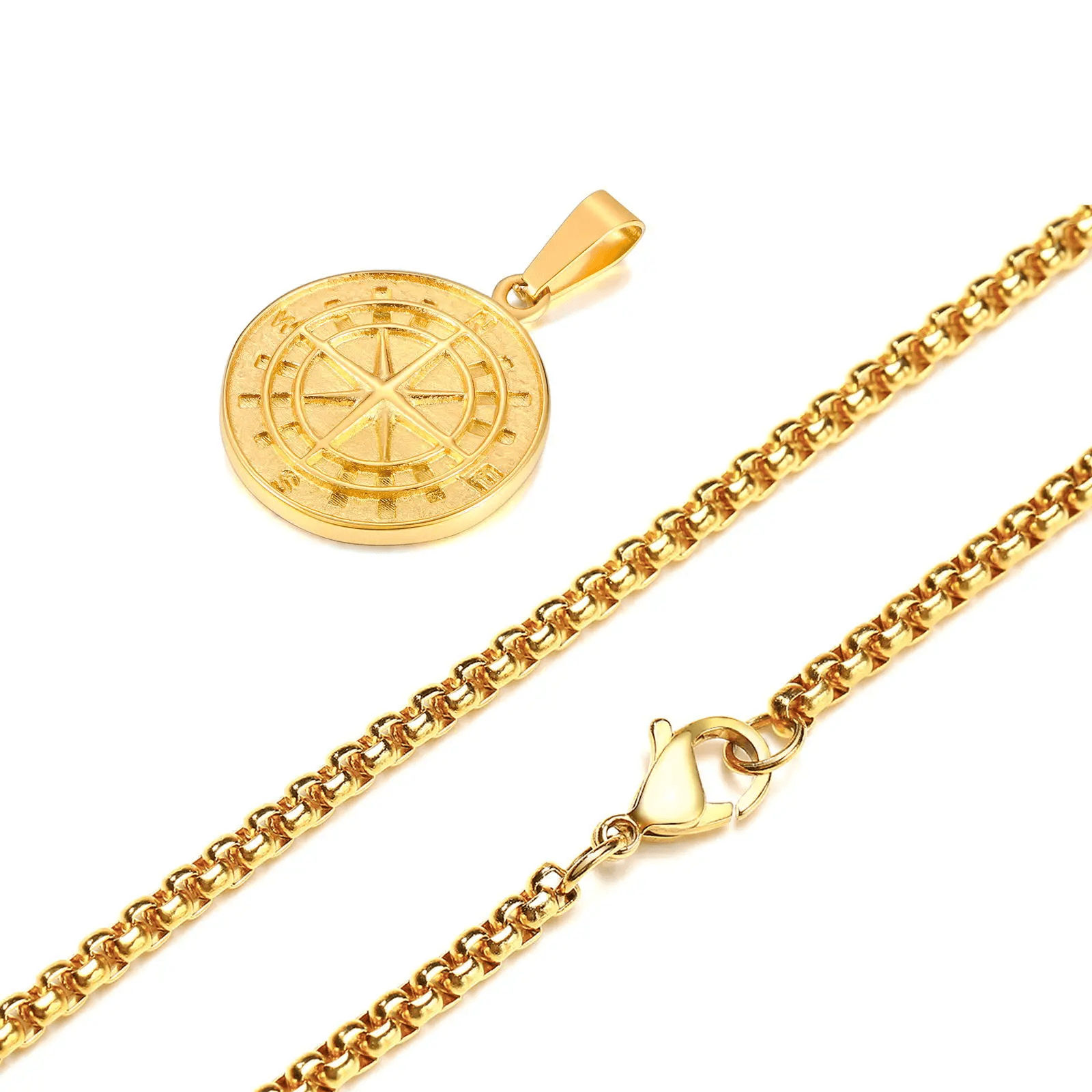Gold Compass Necklace Viking North Star Stainless Steel Pendant Mens Jewelry