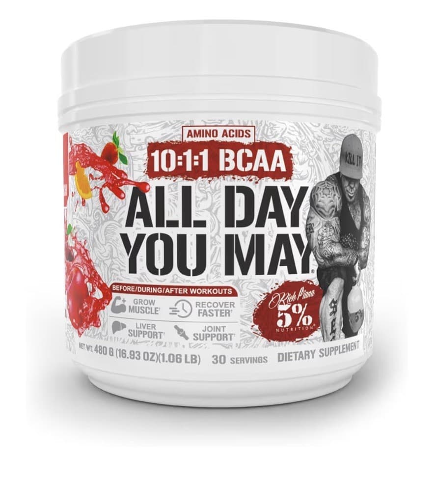 5% Nutrition Rich Piana AllDayYouMay BCAA Powder 30 Servings 480g Fruit Punch