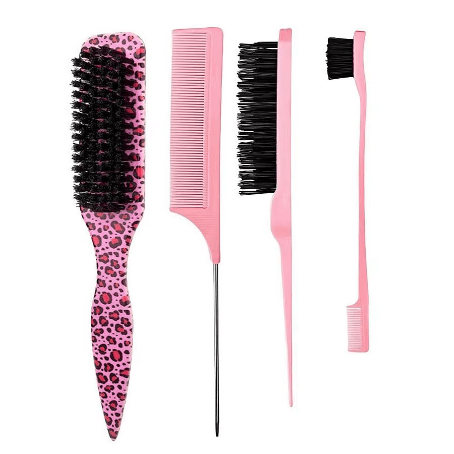 Boar Bristle Slick Back Hair Brush for Sleek Ponytail Bun and Smoothing Baby Hairs