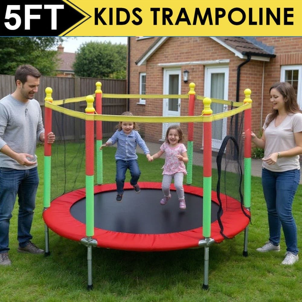 NEW KIDS 5FT MINI TRAMPOLINE and SAFETY NET STEEL FRAME JUMP EXERCISE CHILD GIFT