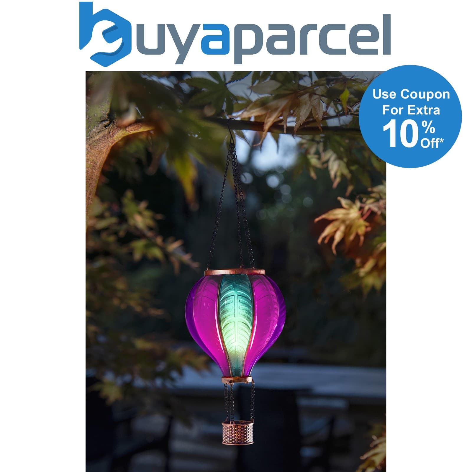 Smart Garden Aurora Solar Flaming Hot Air Balloon Lantern Hanging Light LED Pink