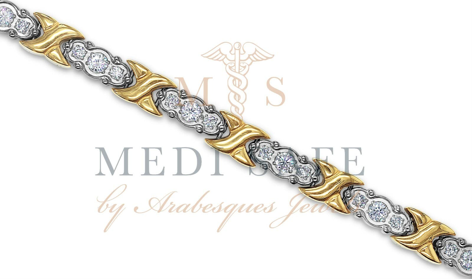 LADIES TITANIUM and SPARKLING CRYSTAL KISSES MAGNETIC THERAPY BRACELET/SILVER GOLD
