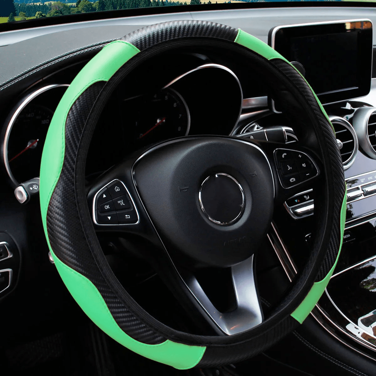 PU Carbon Fiber Leather Car Steering Wheel Cover without Inner Ring Suitable for