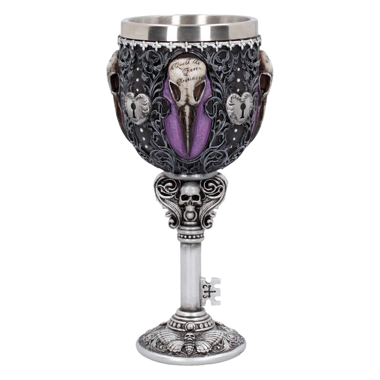 Nemesis Now B4725P9 Edgar's Raven Goblet 18cm| Resin w. Stainless Steel| Purple,