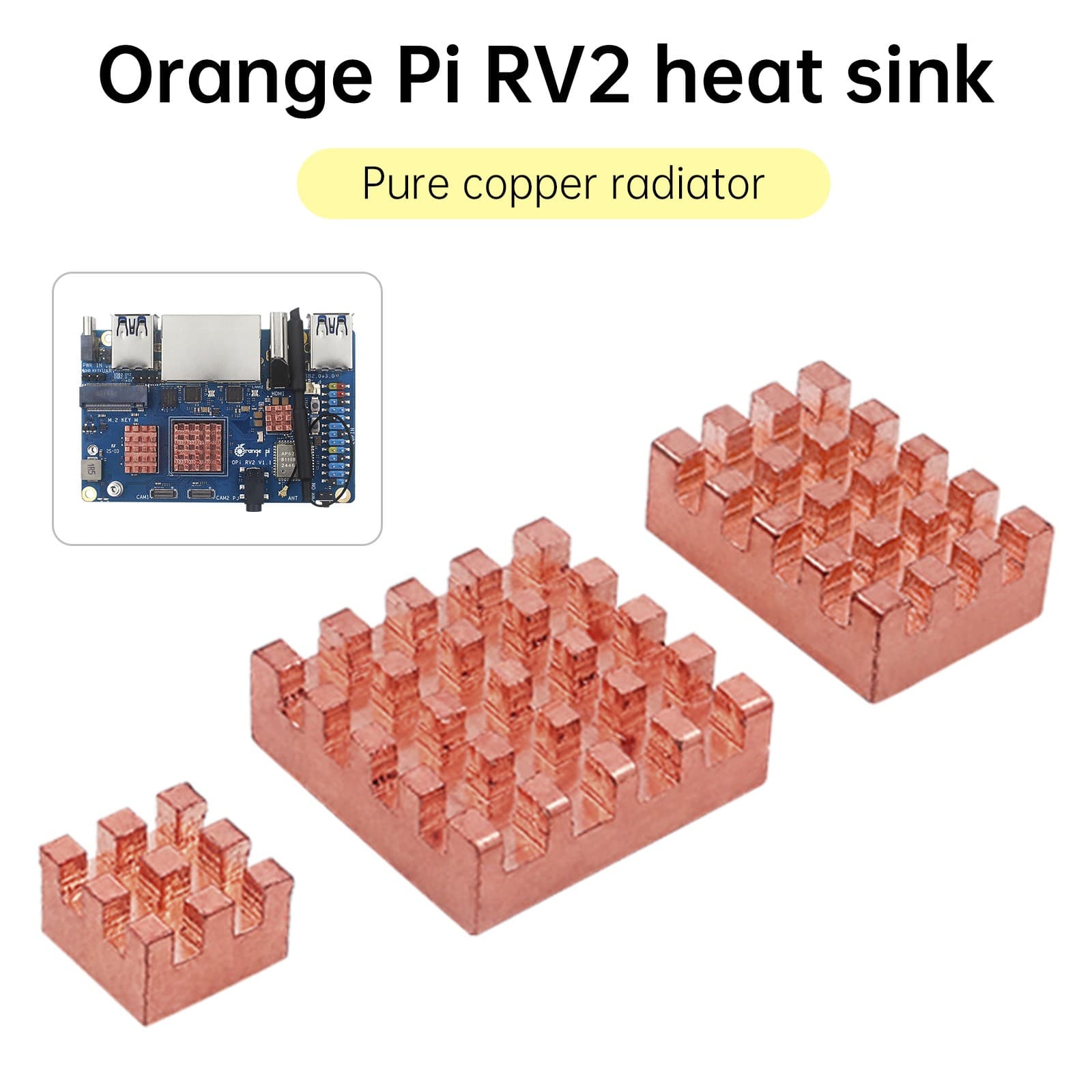 Radiator Orange Pi RV2 Development Board Pure Copper Heat Sink Adhesive Cooler.