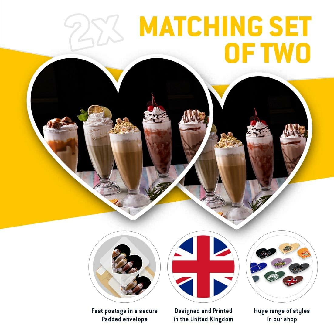 2 x Heart Stickers 15 cm - Milkshakes Chocolate Vanilla Cafe #21457 view 2