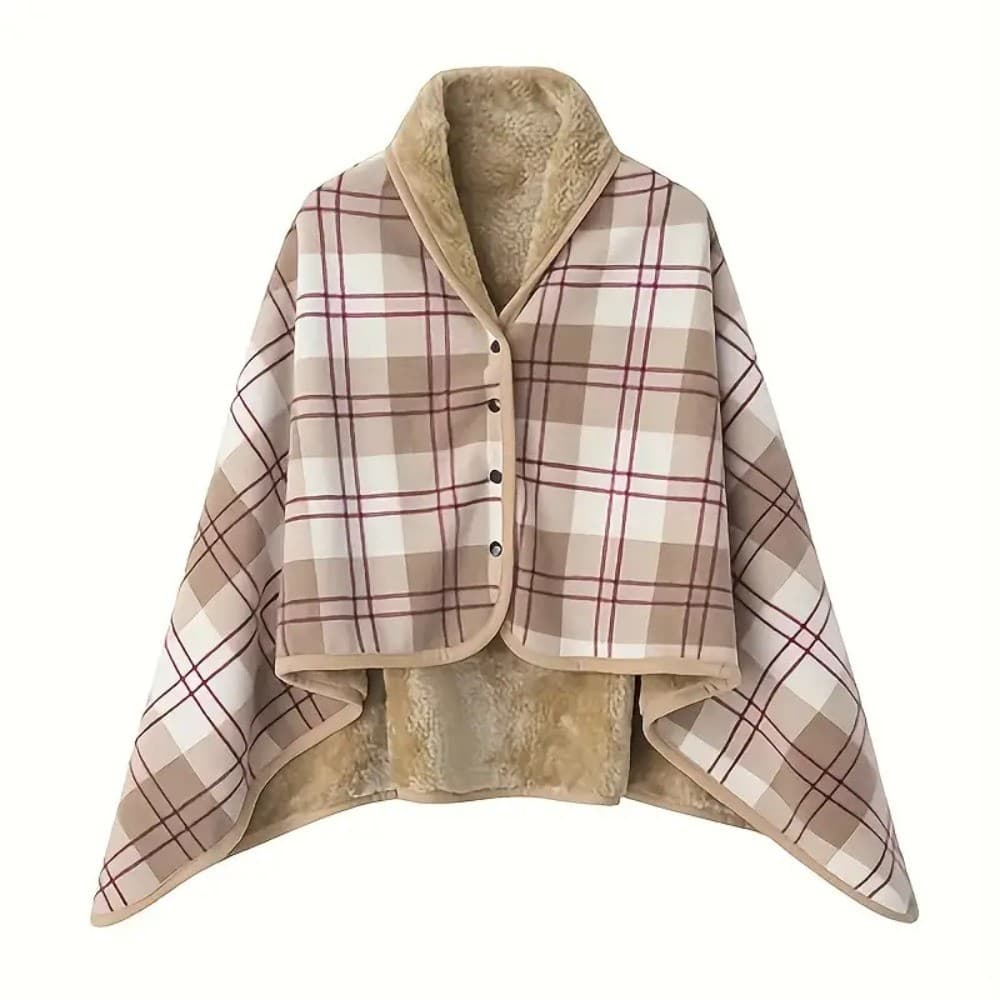 Men Women Soft Flannel Blanket Thick Plaid Poncho Warm Winter Tassel Wrap Shawl
