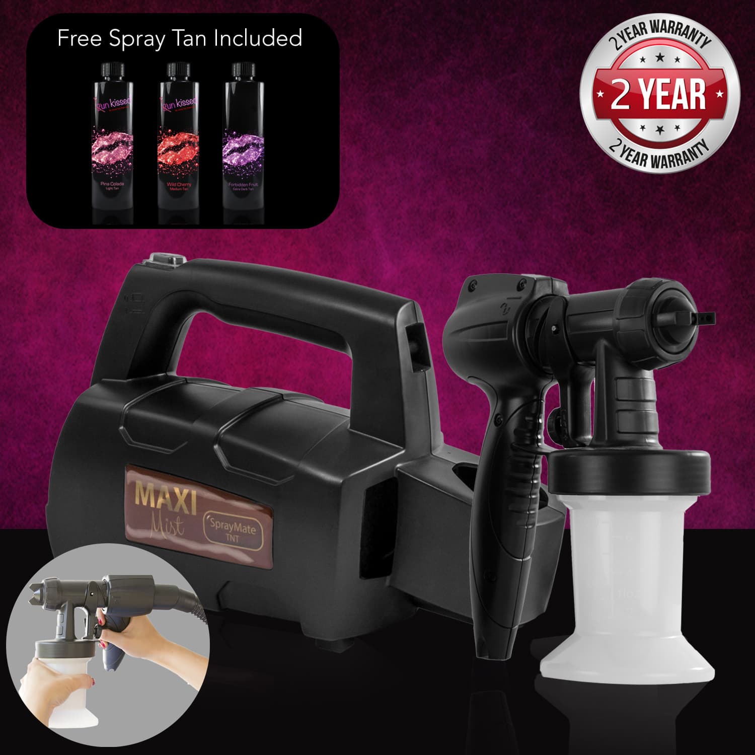 Maximist Spraymate TNT Spray Tanning Machine + Funkissed Tan Solution 3 x 250ml