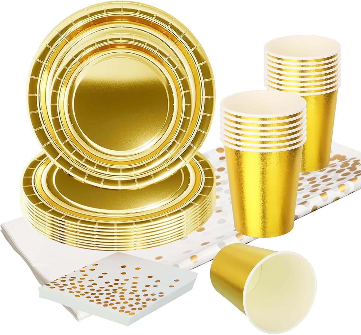 69pcs Metallic Gold Tableware,Foil Golden Party Dinnerware Shiny Metallic Gold