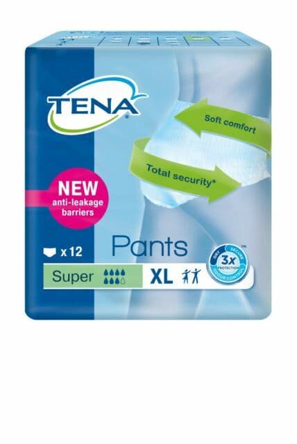 4x TENA ProSkin Pants Super Incontinence Pants - X-Large Pack of 12 - 2100ml XL