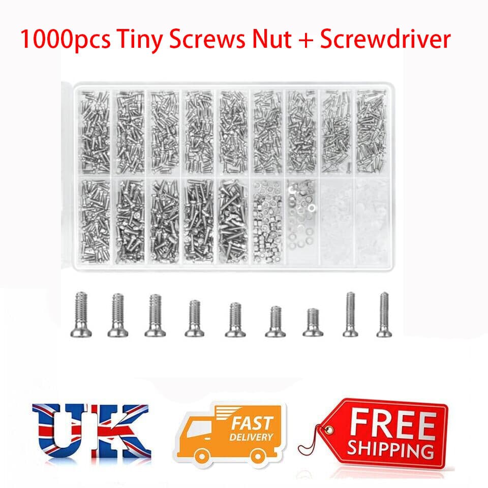 1000pcs Tiny Screws Nut + Screwdriver Watch Eyeglass Glasses Repair Tool Set Kit