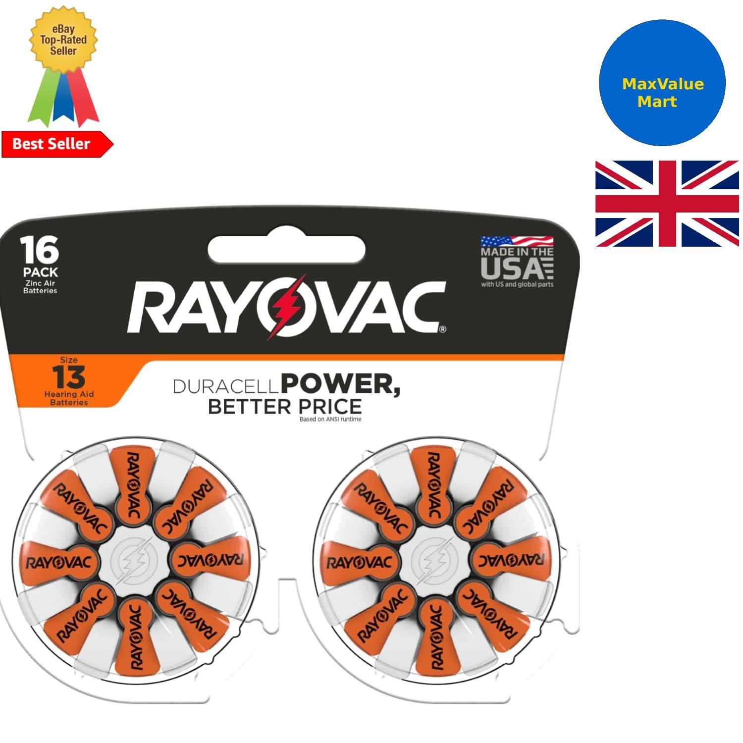 Size 13 Hearing Aid Batteries - Pack of 16 Long-Lasting and Reliable Performance